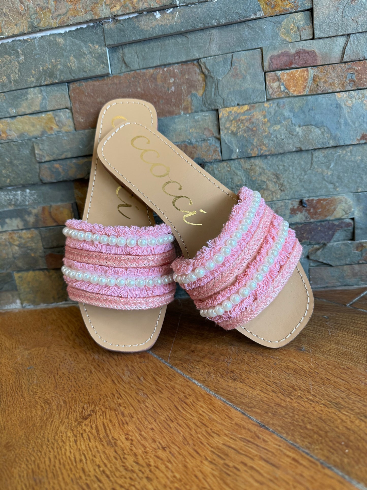 Blush Sandals with Pearl Detail