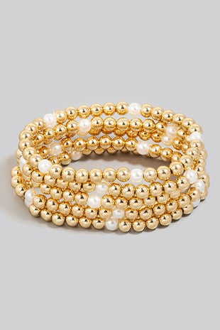 Metallic and Pearl Beaded Bracelet Set