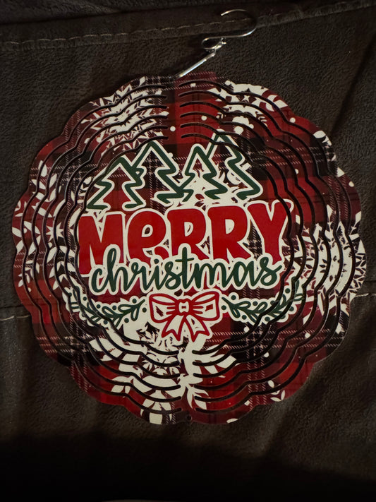 Merry Christmas Bow with Trees Wind Spinner